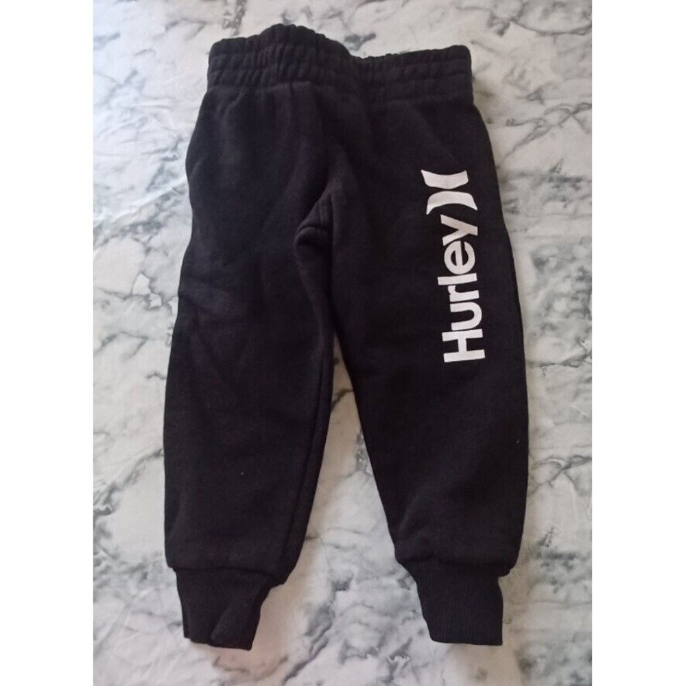 Hurley Joggers Toddler 2T Black Fleece Logo Graphic Sweatpants Ribbed Cuff Fall